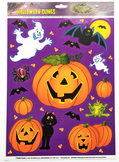 Beistle 3-Pack Halloween Window Sticker Clings Bundle Featuring Pumpkins, Ghosts & More