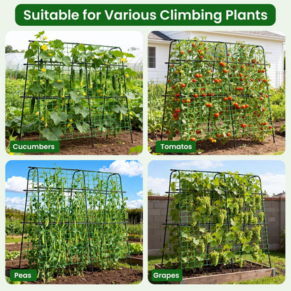Garden Trellis for Climbing Plants Outdoor, 5.3x5.3ft Garden Trellis Climbing Plant Support Plastic-Coated Metal U-Shaped Vine Vegetables Tomato Cucumber Trellis Raised Bed, with Netting, Black