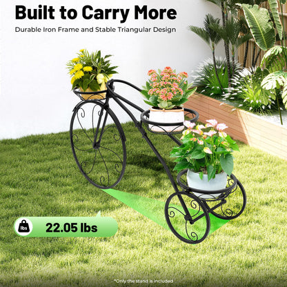 Nwkxnrt Bike Planters for Outdoor Plants 3-Tier Flower Cart Display Stand – Set Includes an Openwork Flower Basket and Casters, Suitable for Decorating Gardens, Patios, and Lawns