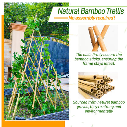 4ft Expandable Bamboo Teepee Trellis for Climbing Plants, Self-Standing Natural Bamboo Trellis for Plant Support, Folding Garden Trellis for Vines Flowers Vegetable Indoor Outdoor