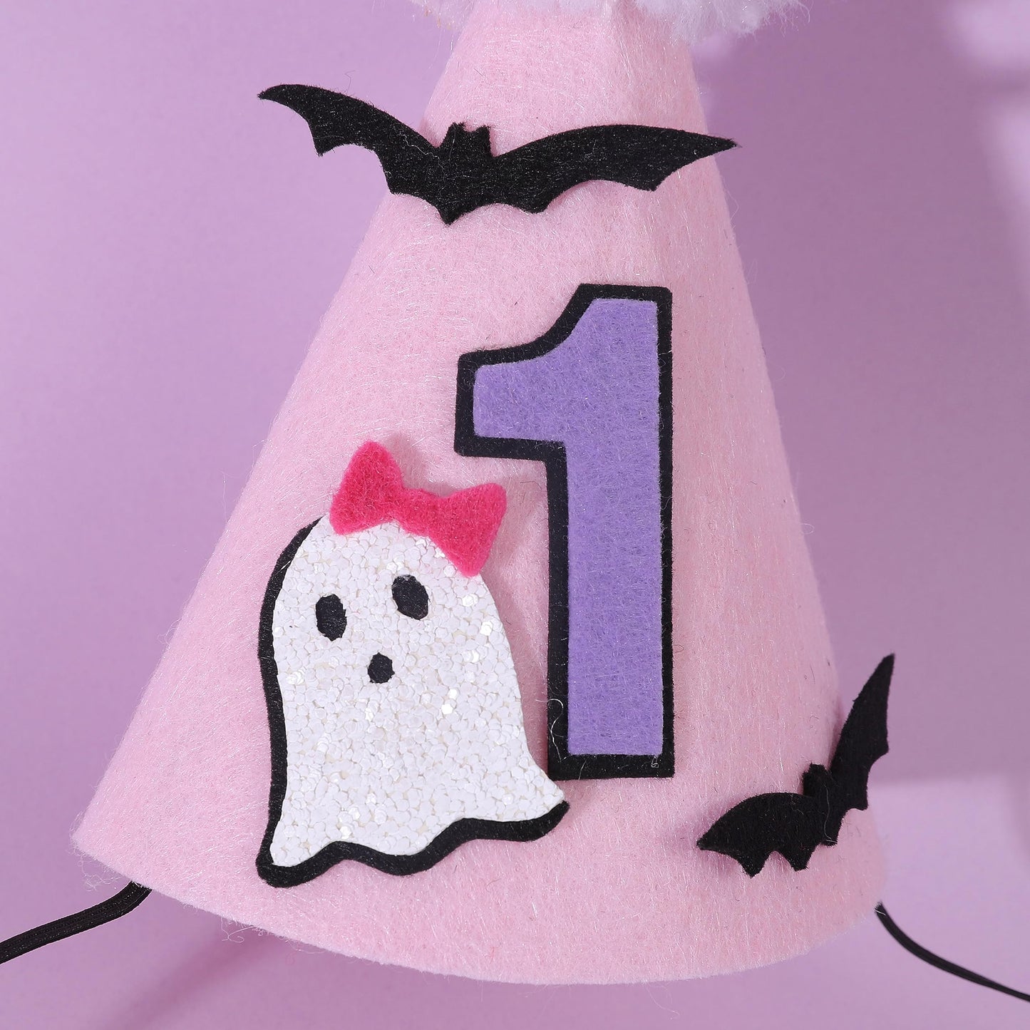 Agkvw Halloween Pink Ghost 1st Birthday Hat with Bats - Spooky One Birthday Crown, Cute Halloween 1st Bday Decoration for Girls, My FirstHalloween Bday Decor