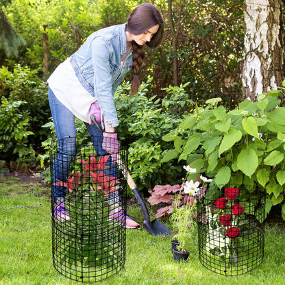 AHIER 10 PCS Chicken Wire Plant Protector from Animals with Covers, Plant Cages for Outdoor Plants to Keep Animals Out Including 30pcs Metal Mesh, Covers, Ground Stakes, Labels, Clip, Ties and Gloves