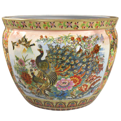 Red Lantern 18" Satsuma Garden & Peacock Porcelain Fishbowl