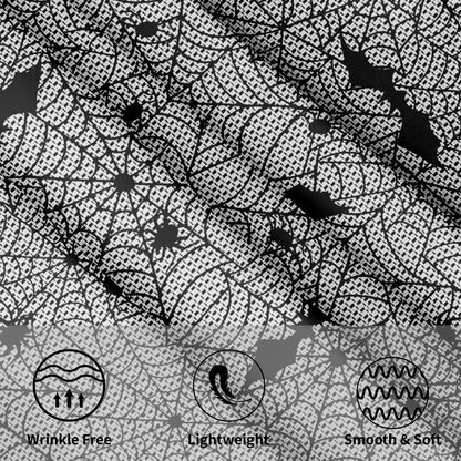 Sweetshow Halloween Bat Table Cloth Round Black and White Spider Web Tablecloth 70 Inch Decor Washable Stain and Wrinkle Resistant Round Table Cover for Dining Party Picnic
