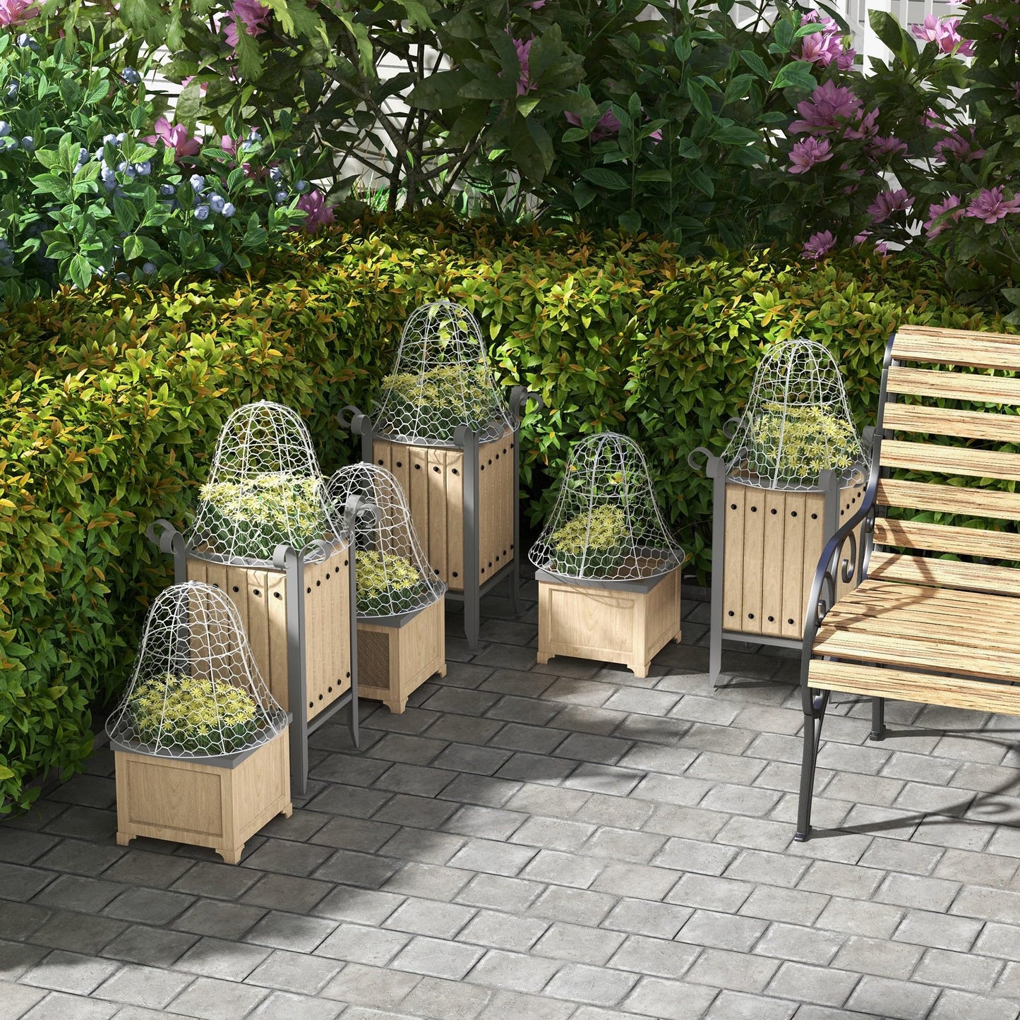 6-Pack Garden Chicken Wire Cloche, 16" x 13" – Metal Plant Protectors, Stackable Crop Cages, White, Animal Barrier for Outdoor Gardens
