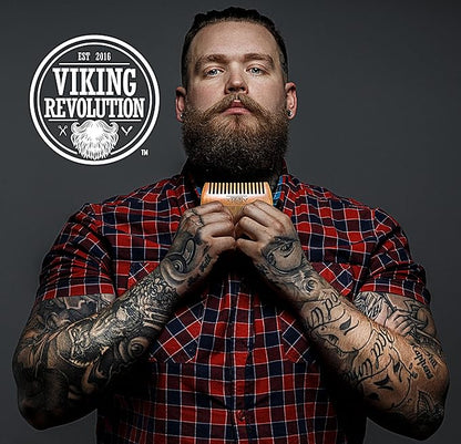 Wooden Beard Comb & Case, Dual Action Fine & Coarse Teeth, Perfect for use with Balms and Oils, Top Pocket Comb for Beards & Mustaches by Viking Revolution