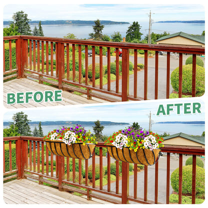 Tessco for you 6 Pieces Railing Planter Boxes, 24 Inches Window Box Planters with Coco Liner and Adjustable Brackets for Deck Porch Fence Patio Balcony Gardening Outdoor Plants