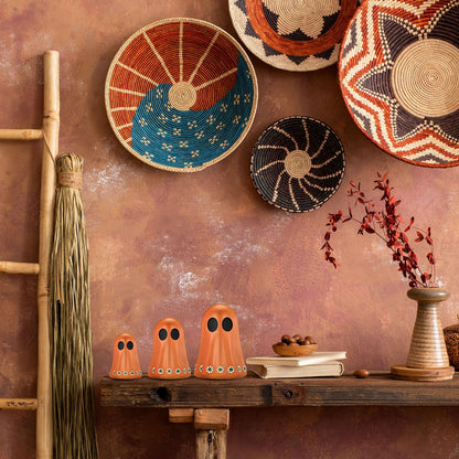 Tellingyou 3 Pcs Day of The Dead Resin Mexican Ghost Figurines Dia De Los Muertos Ghost Statue Terracotta Floral Tiered Tray Decor Table Centerpiece Halloween Home Desk Shelf Mantel Decoration Gifts