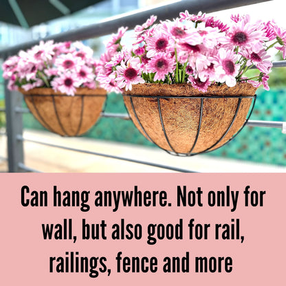 LaLaGreen Wall Hanging Planters, 2 Pack, 12 Inch Wall Mounted Flower Baskets with Coco Liner, Metal Iron Wire Plant Holder for Outdoor Window Box Herb Outside Fence Railing Deck Porch Balcony Garden