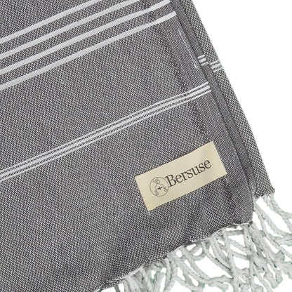 Bersuse Towels Anatolia XL Beach Blanket Throw Blanket Turkish Towel 100% Cotton Extra-Large Quick-Dry Lightweight Premium Peshtemal Towel - 61x82 Inches, Anthracite