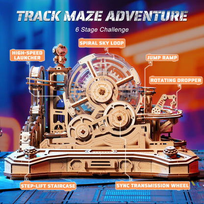 ROBOTIME 3D Wooden Puzzles Marble Run Set - 3D Puzzles for Adults-Mechanical Model Kit for Adults - Model Building Kits - Space/STEM/Engineering Gift