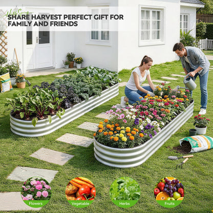 ZORMY Galvanized Raised Garden Bed 2 Pack, 8x2x1ft Oval Metal Planter Box Outdoor with Support Rods & Corner Protection, Planter Beds for Vegetables, Fruits, Flowers (Silver)