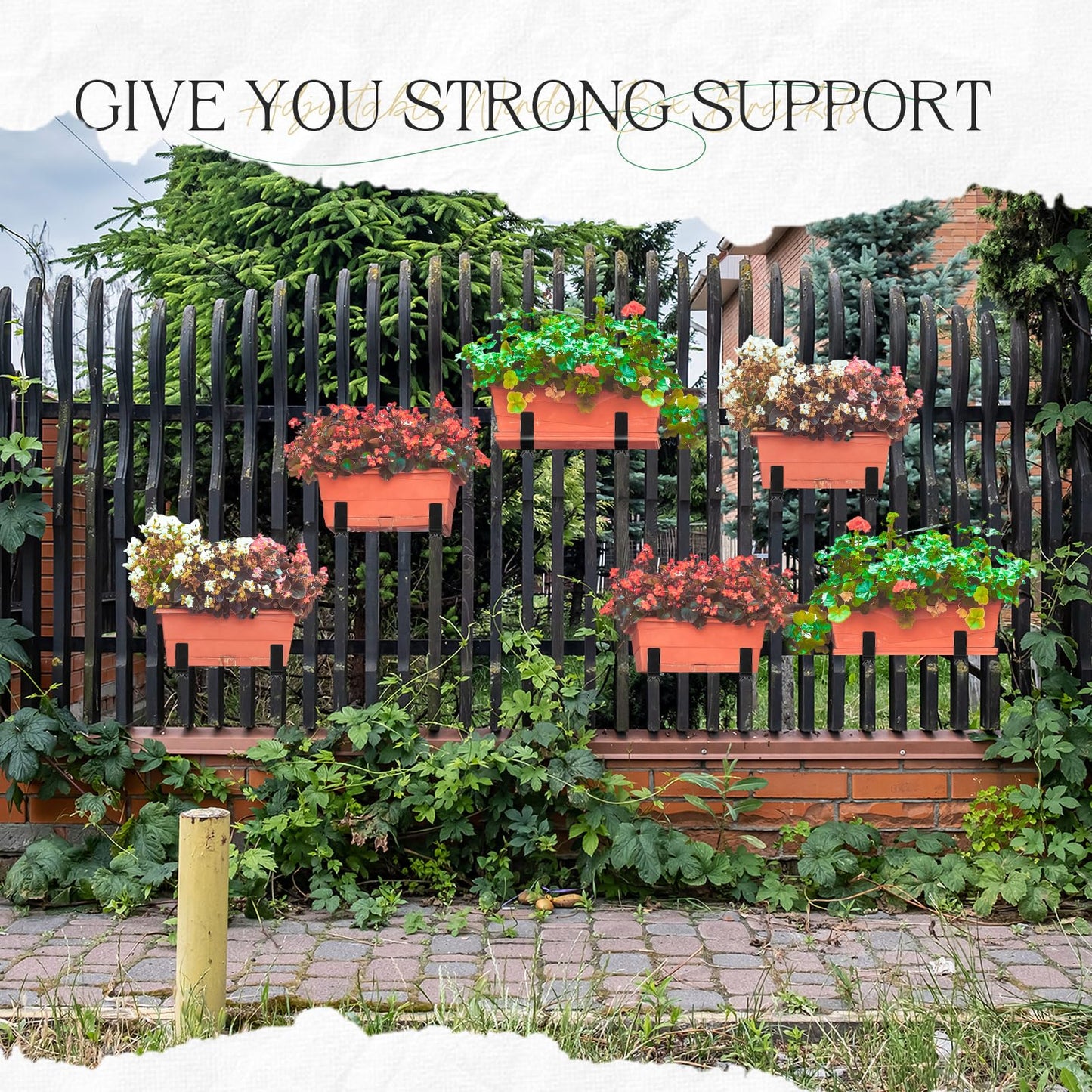 MorningRo 6 Pcs Window Box Brackets, Adjustable Heavy Duty Deck Railing Planter Box Brackets, Outdoor Flower Holder for Patio Garden Fence Balcony