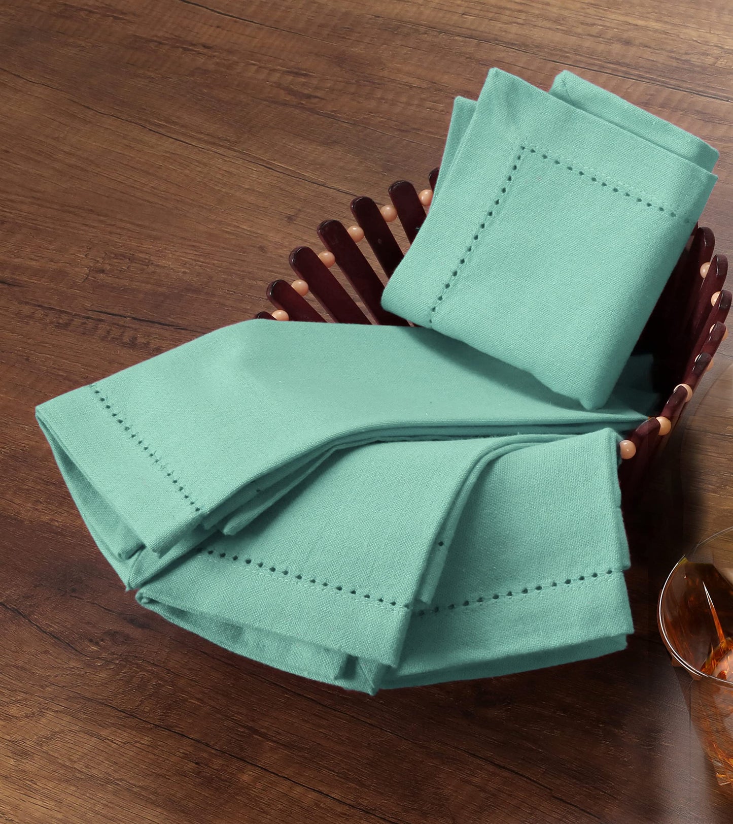 Cotton Cloth Dinner Napkins Set of 12 - Hemstitched 18x18 Inch Decorative Soft Durable Washable Reusable Perfect for Dining Table Décor Farmhouse Easter Christmas Party Wedding & Everyday Use - Aqua