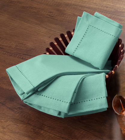 Cotton Cloth Dinner Napkins Set of 12 - Hemstitched 18x18 Inch Decorative Soft Durable Washable Reusable Perfect for Dining Table Décor Farmhouse Easter Christmas Party Wedding & Everyday Use - Aqua