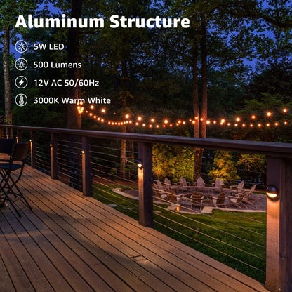 SUNVIE Low Voltage Deck Lights 5W LED Warm White 12 Pack Outdoor Landscape Lighting 3000K with Fastlock2 Connector