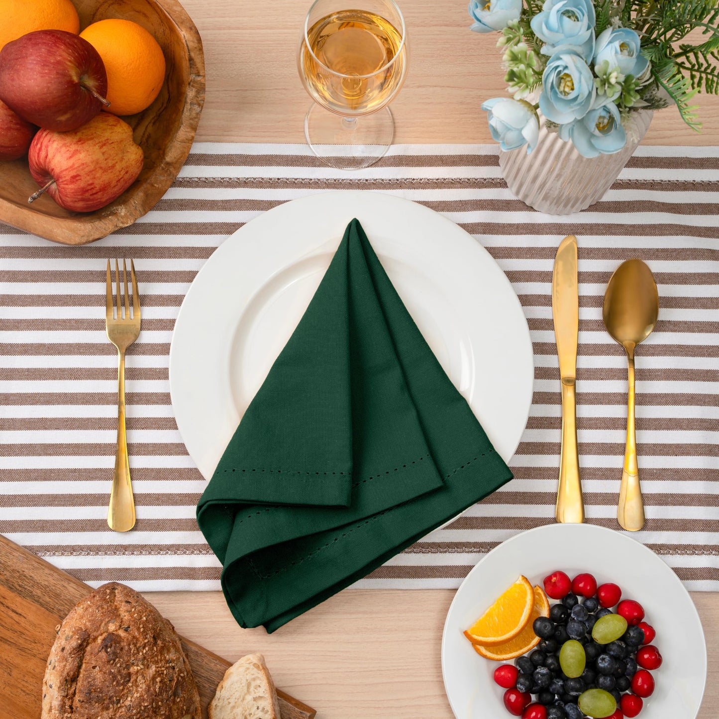 Blue Needles Set of 6 Hemstitch Linen Napkins 100% Cotton Forest Green Cloth Dinner Napkins 18x18 inches, Soft, Reusable, Absorbent, Washable, Ideal for Spring Summer Easter Parties & Everyday Use