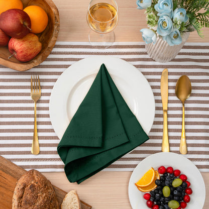 Blue Needles Set of 6 Hemstitch Linen Napkins 100% Cotton Forest Green Cloth Dinner Napkins 18x18 inches, Soft, Reusable, Absorbent, Washable, Ideal for Spring Summer Easter Parties & Everyday Use