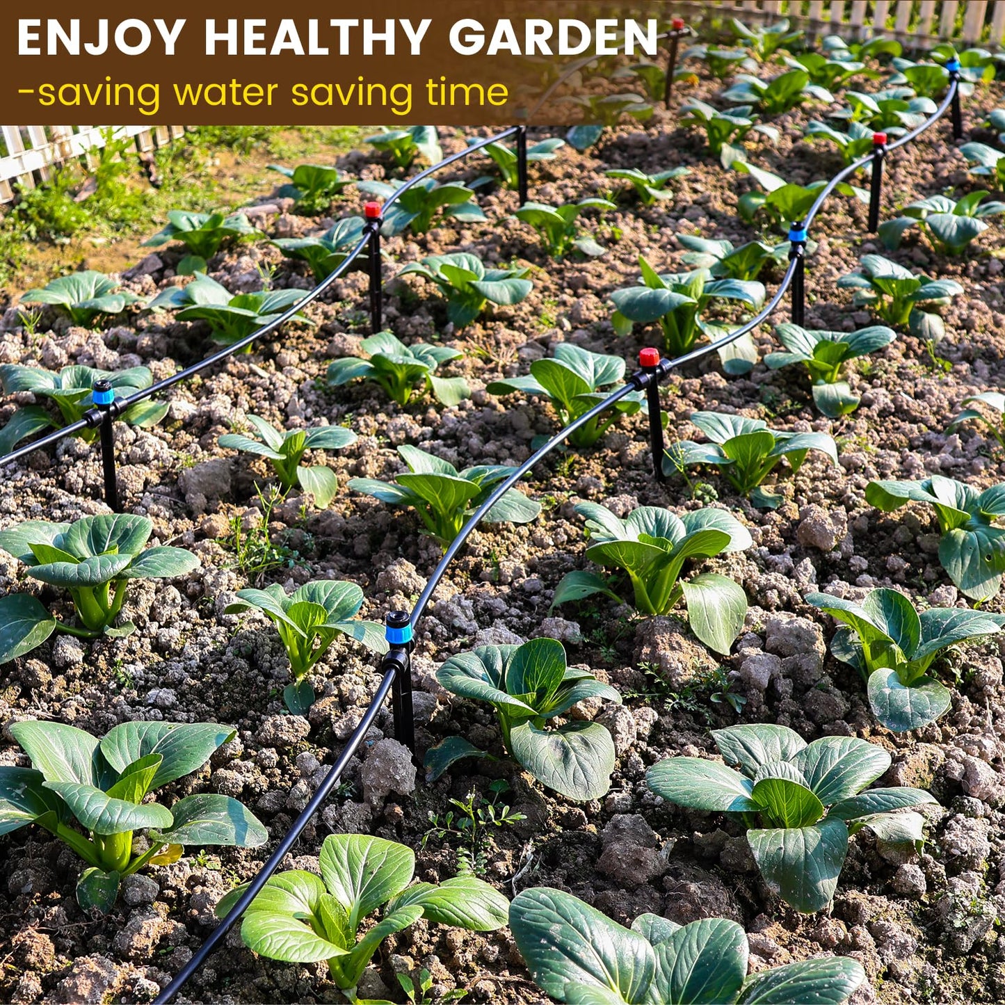 Eledom 110FT Quick-Connect Drip Irrigation Kit, Garden Watering System DIY Automatic Irrigation Equipment Set for Lawn Raised Bed Greenhouse Plant Watering with 1/4'' Tubing, Drip Emitters, Connectors