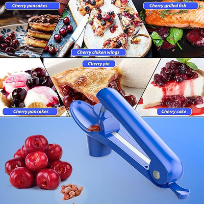 Cherry Pitter - UCMORX Stainless Steel Cherries Pitter Tool Cherries Corer Cherry Remover for Making Cherry Jam with Lock Design(Blue)
