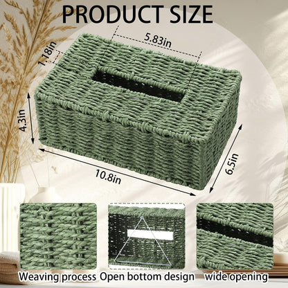 Acellegic Sage Green Tissue Box Cover Rectangle Natural Paper Rope Hand Woven Tissue Box Holder for Bathroom Living Room Bedroom Kitchen Table Desk Office Farmhouse Home Decor