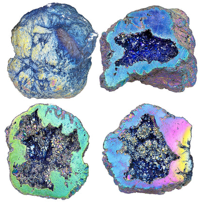 mookaitedecor Bundle - 2 Items: Natural Raw Amber Calcite Crystal Cluster Geode Stone & Angel Aura Quartz Geode Stone Titanium Coated Rock Crystal Specimen for Home Decor