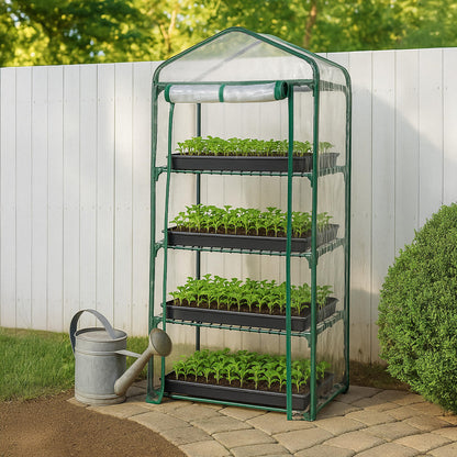 Miracle-Gro 23" x 17" x 57" 4-Tier Indoor/Outdoor Mini Greenhouse Plant Tent, All-Season Compact Plant Growth Accelerator with PVC Cover and Roll-Up Zipper Door, Clear