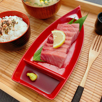 JapanBargain 2-Pack Sushi Boat Serving Plate with Divider, 10 Inch Japanese Sashimi Sushi Plate Dish, Chip and Dip Appetizer Tray for Soy Sauce Wasabi Ginger, Melamine Sushi Serving Dish