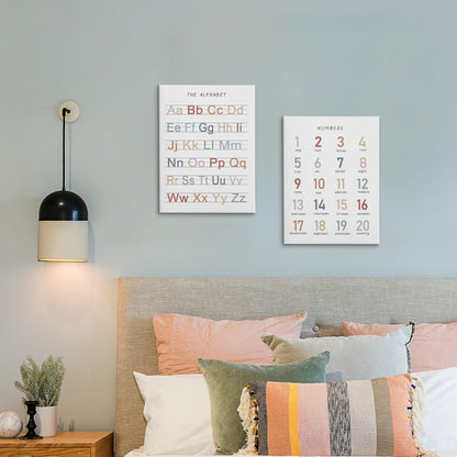 HRQKO Alphabet Numbers Nursery Canvas Wall Art Set of 2, Kids Room Decor Framed Art, ABC Numbers Educational Posters Wall Decor for Classroom Toddler Kids Nursery Bedroom Playroom, 11x14 inch