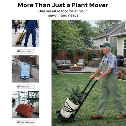 OWFCCLA Heavy Duty Plant Mover with Wheels - 132lbs Capacity Plant Caddy, Folding Hand Truck Dolly & PotLifter Straps Set, Adjustable Potted Plant Dolly for Heavy Outdoor Pots, Garden, Stairs & Indoor