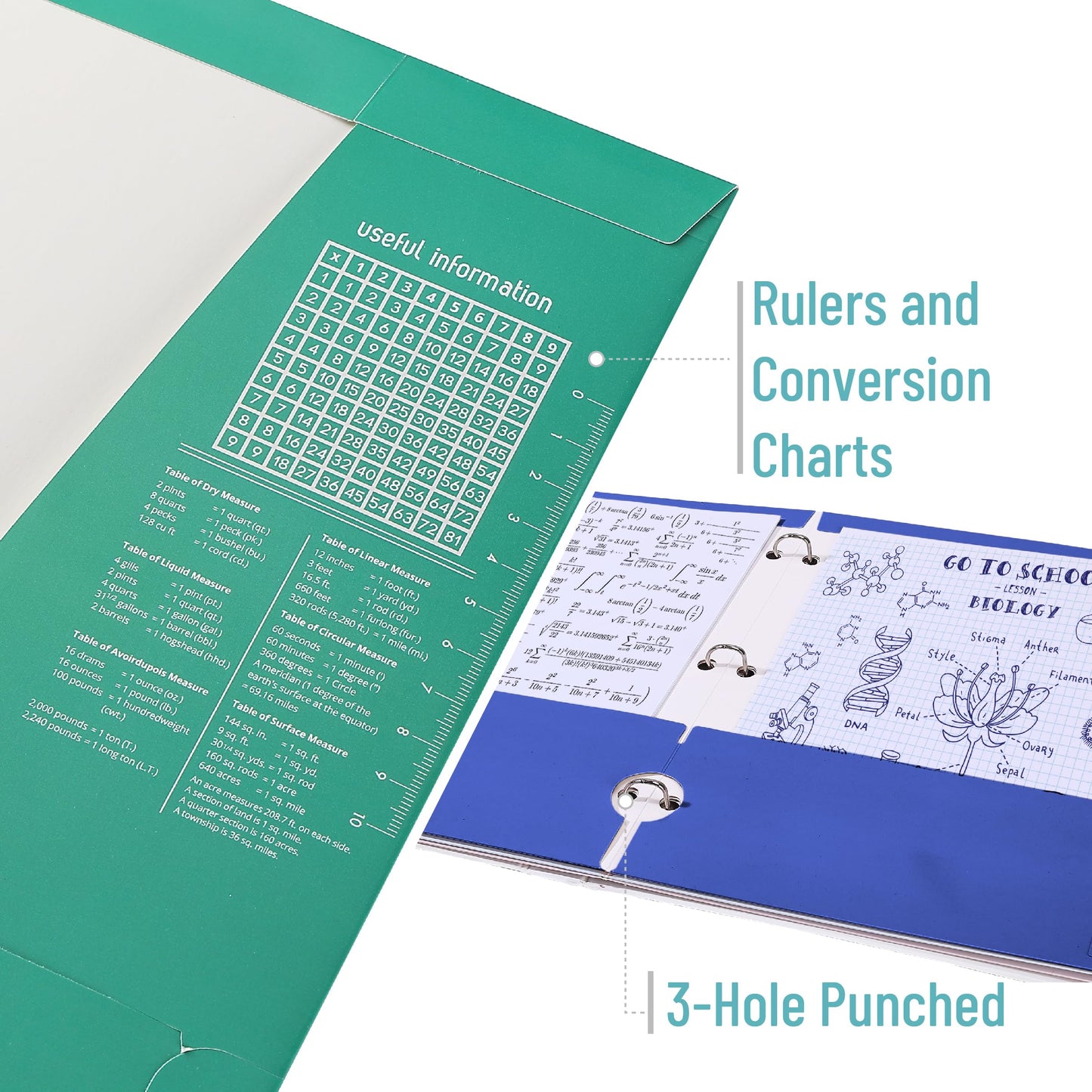Mr. Pen- 4-Pocket Folders, 4 Pack, 12.5" x 9.5", Vibrant Colors, Tear-Resistant Paper Folders with Pockets 3 Holes Punched, High Capacity, Includes Rulers and Conversion Charts for Binder Organization
