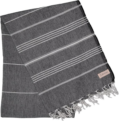 Bersuse Towels Anatolia XL Beach Blanket Throw Blanket Turkish Towel 100% Cotton Extra-Large Quick-Dry Lightweight Premium Peshtemal Towel - 61x82 Inches, Black (Set of 6)