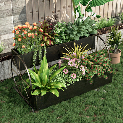 Athuiline Metal Wagon Planter Box, 2-Tier Outdoor Planter Raised Garden Beds with Wheels, Decorative Planter Boxes for Flowers Herbs Vegetables, Small Flower Cart for Patio, Balcony (Retro Gold)