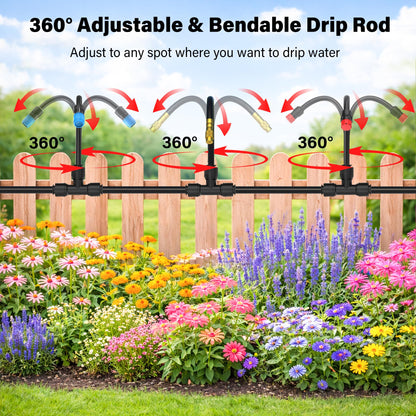 MIXC 2026-Upgrade 360° Adjustable Drip Irrigation System Kit, 200FT Bendable Watering Misting System with 3 Spray Nozzle Types, 1/2"(50FT) & 1/4"(150FT) Tubing for Garden Raised Bed Lawn & Greenhouse