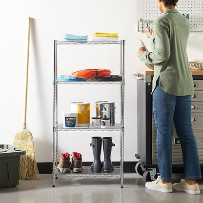 Amazon Basics 4-Shelf Adjustable Storage Shelving Unit for Garage, Steel Wire Rack, 200 Pound Loading Capacity per Shelf, 13.4"D x 23.2"W x 48"H, Chrome