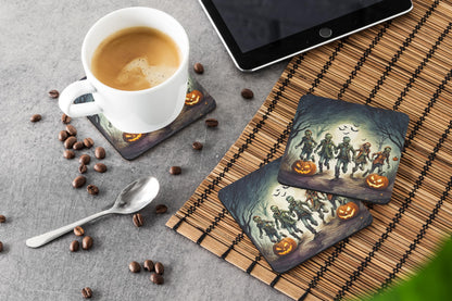 Caroline's Treasures Zombies Spooky Halloween Foam Coaster Set of 4 Cup Coasters for Indoor and Outdoor, Coaster for Tabletop Protection, Anti Slip, Mouse pad Material
