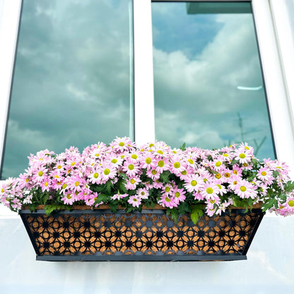 LaLaGreen Bundle - 6 Pack, 24 Inch Black Metal Rectangular Flower Pot Wall Planters with Coco Liner, Window Box Planter for Outdoor Plants, Modern Stylish Horse Trough Railing Balcony Patio Fence Deck