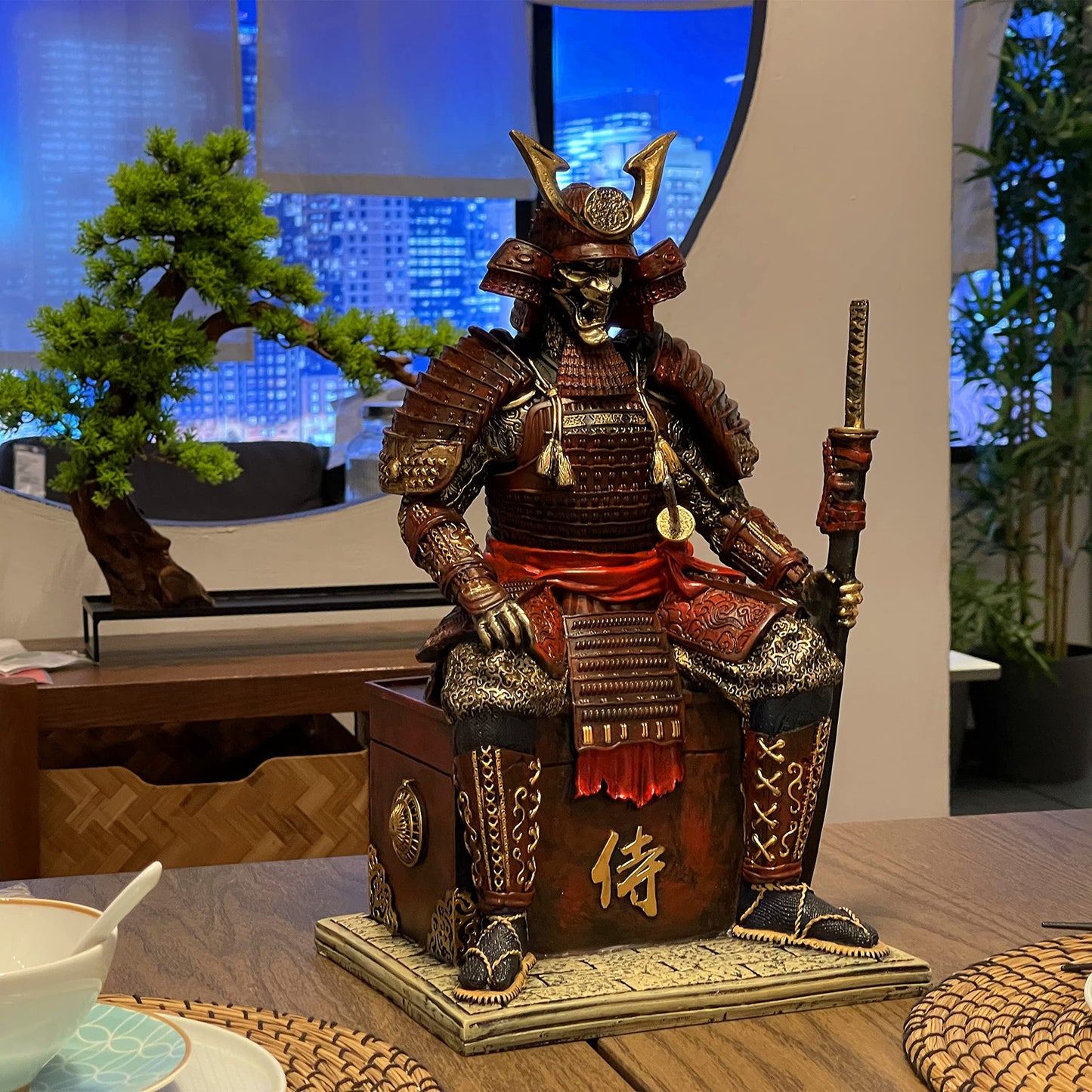 LOOYAR Medieval Samurai Undead Warrior Resin Statue (Red Gold)