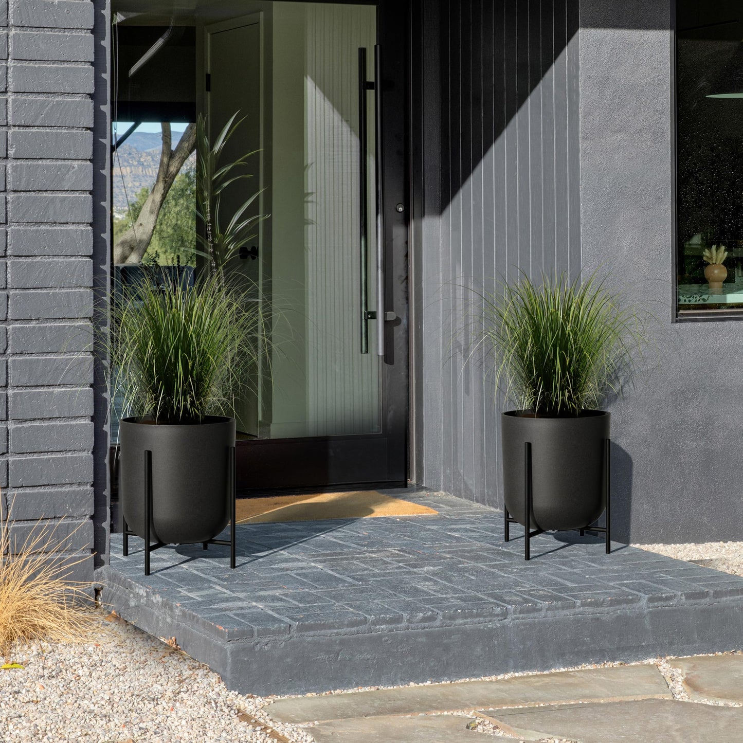 Veradek Mason Series Raised Lima Planter - Round Planter for Patio/Balcony | Plastic-Stone Composite w/Metal Plant Stand | Modern Décor for Plants