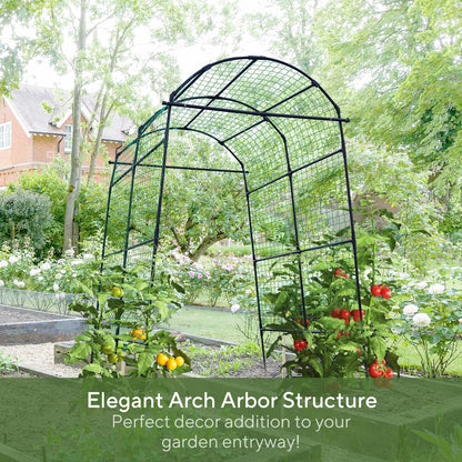 FOLLOOK Garden Arch Trellis for Climbing Plants Outdoor, 7.8 ft Tall Cucumber Trellis for Raised Bed, Plastic-Coated Metal Plant Support Vegetable Squash Pea Bean Grape Vine Arbor, Black