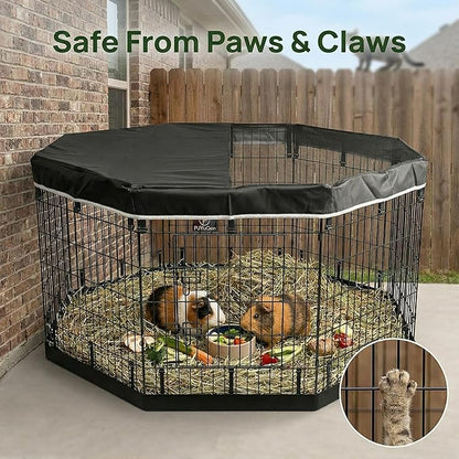 PJYuCien Octagonal Playpen Top Cover for 24" Side Metal Pet Pen, Half Mesh Half Oxford with Silver Coating & Snap Hooks, Predator & Weather Protection, Cozy Den for Puppy Small Animals, Black