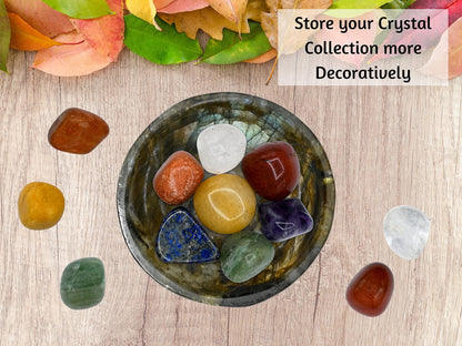 Labradorite Crystal Bowl - 2 Inch Decorative Bowls for Room and Home Decor - Gemstone Healing Crystals for Elegant Display, Positive Energy Balance and Gift