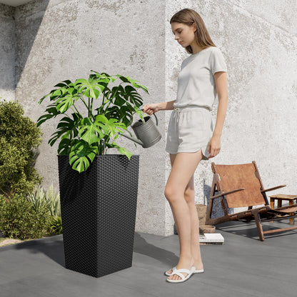 Vigo huseeo 23in Tall Planter Set of 2, Large Self Watering Pots for Indoor/Outdoor Plants with Drain Holes, Water Level Monitor, Inner Bucket for Front Porch Patio, Black Rattan