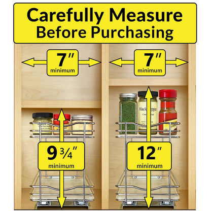 LYNK PROFESSIONAL® Pull Out Spice Organization for Cabinets - 6-3/8 inch Wide – Spice Rack for Inside Cabinets, Slide Out Spice Rack Organizer for cabinet – Pull Out Spice Rack, Sliding 2 Tier Chrome