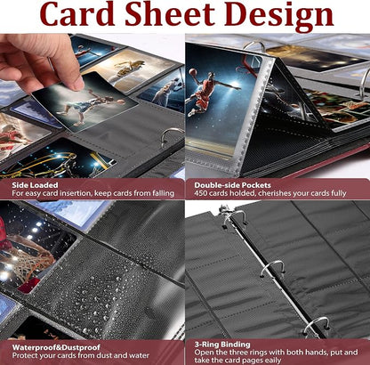 WOT I Vintage Leather Card Binder | Holds 450 Cards, Refillable Leather 3 Ring Binder for MTG/TCG/Sports Cards, Elegant Book-Style Organizer - Red