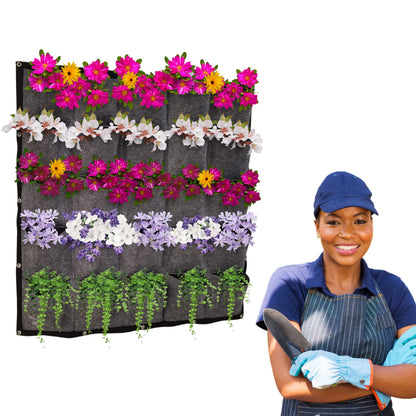 MIYORI Indi-36 Pockets Vertical -Hanging Vertical Garden Wall Planter -Decor Fence Hanger with Wall Pockets Grow Planting Plant kit pots (25 Pockets, Gray (36 Pockets)
