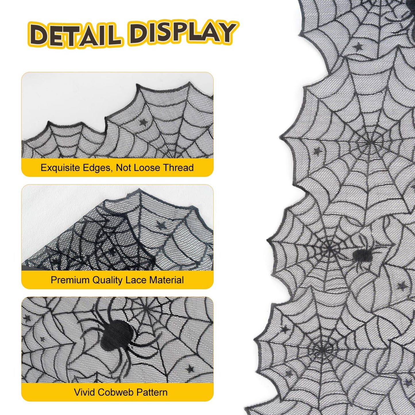 PIGETALE Black Lace Halloween Tablecloth Rectangular Overlay 54 x 72 Inches Spider Web Embroidered Table Cloth Gothic Table Cover Decor for Masquerade Scary Movie Nights Dinner Party Decorations