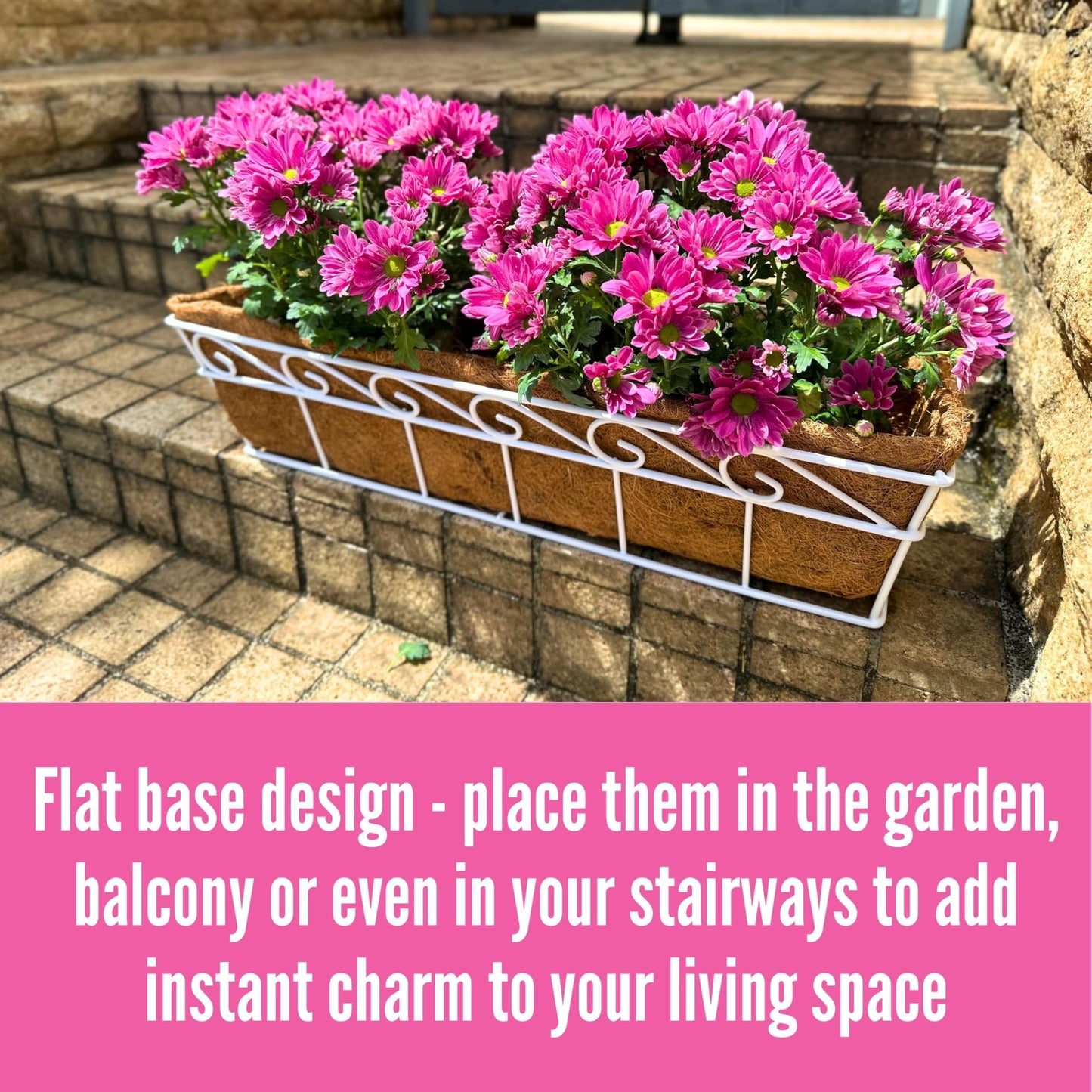 LaLaGreen Bundle (2 Pack, 30 Inch White + 2 Pack, 30 Inch Black) Window Flower Boxes Basket Outdoor, Balcony Planter Over The Rail, Deck Railing Metal Horse Troughs Fence Patio Porch Garden Decor