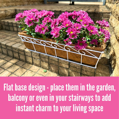 LaLaGreen Bundle (2 Pack, 30 Inch White + 2 Pack, 30 Inch Black) Window Flower Boxes Basket Outdoor, Balcony Planter Over The Rail, Deck Railing Metal Horse Troughs Fence Patio Porch Garden Decor