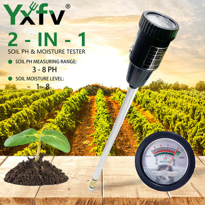 YXFV 2-in-1 Soil PH Tester Gardening Tool, Soil Moisture & Light Meter with Long 11.6’’ Probe, No Battery Needed, for Garden, Lawn, Farm, Indoor & Outdoor Plants Care